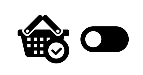 Poster - Shopping Cart Icon:  Confirmed Order, On/Off Toggle Switch, Black and White Minimalist Design.