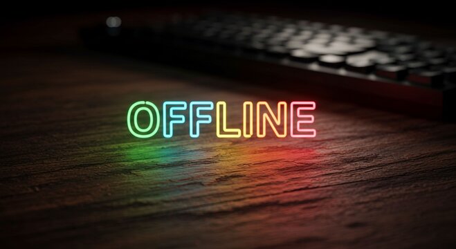 Offline neon sign wooden background