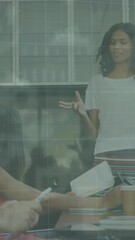 Poster - Animation of data processing over diverse business people working in office