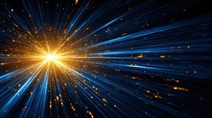 Poster - Radiating burst of light beams and particles.