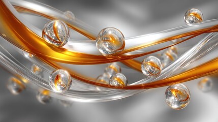 Poster - Abstract design of flowing lines and reflective spheres.