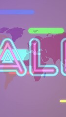 Aufkleber - Animation of sale text, bars, connected icons forming globes over map