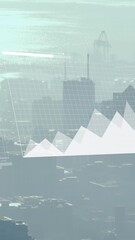 Poster - Animation of graphs, loading bars and map over modern cityscape against cloudy sky