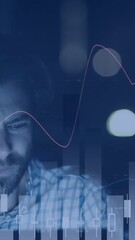 Poster - Animation of multiple graphs moving over stressed caucasian businessman working late in office