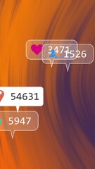 Poster - Animation of icons and changing numbers in notification bars over abstract background
