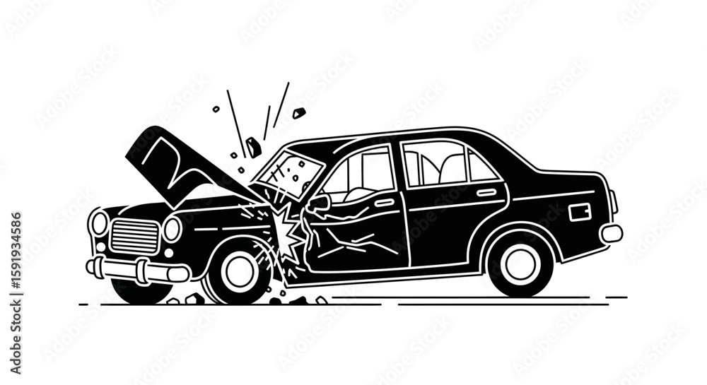 Car crash accident of transport line art icon vector Stock Vector ...