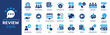 © Icons-Studio - Review icon set. Containing feedback, rating, testimonial, satisfaction, comment, opinion, like, customer, recommend and more. Solid vector icons collection.