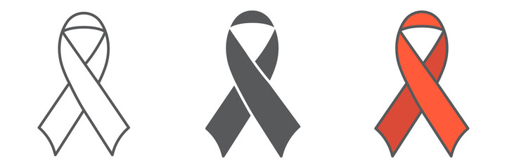 Poster - Worlds AIDS day icon collection, aids and hiv, red ribbon sign vector set graphics, editable stroke linear icon, eps 10