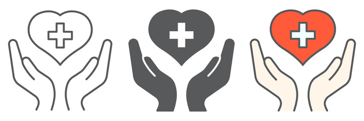 Poster - Health care icon collection, AIDS and giving love, heart with hands sign vector set graphics, editable stroke linear icon, eps 10