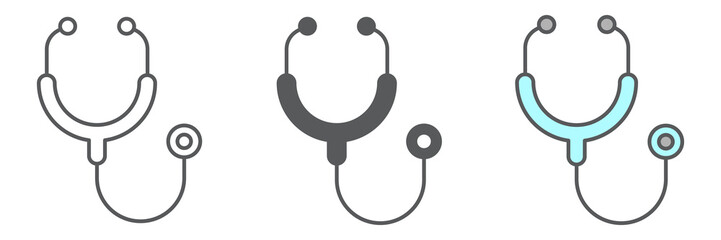 Poster - Stethoscope icon collection, medical and doctor, physical examination sign vector set graphics, editable stroke linear icon, eps 10