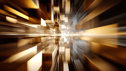 Poster - Golden blocks in a futuristic tunnel.