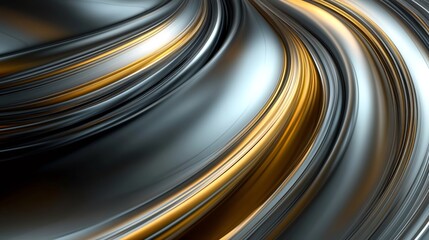 Poster - Abstract silver and gold metal lines flowing and swirling