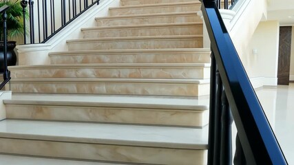 Poster - A beautifully designed staircase featuring smooth marble steps and an intricate railing enhances the elegance of the interior