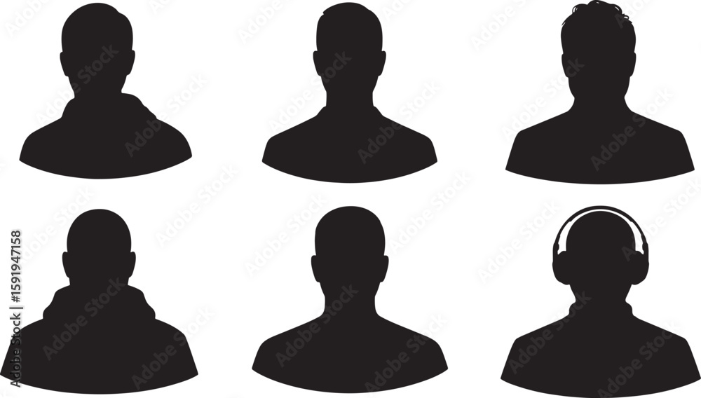 Headshot Vector Diverse Silhouette Headshots Vector Set Featuring Various Hairstyles ...