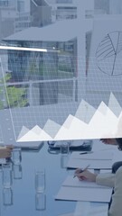 Poster - Business meeting with charts and graphs animation over office setting