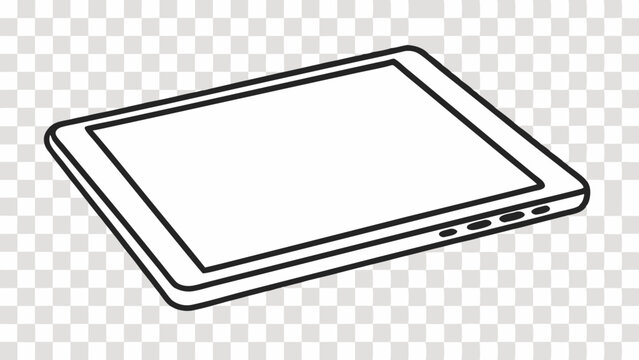 Vector Simple black outline of tablet computer sits transparent background, showcasing its sleek design