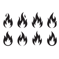 Poster - A collection of eight black flame icons arranged in two rows on a white isolated background