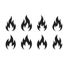 Aufkleber - Eight black flame icons arranged in two rows on a white background in a vector style image