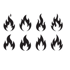 Poster - Silhouette illustration of eight different flame designs arranged in two rows on a white background