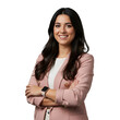 © Tanveer - A smiling buisness woman with arms crossed wearing a pink blazer jacket transparent background , no background