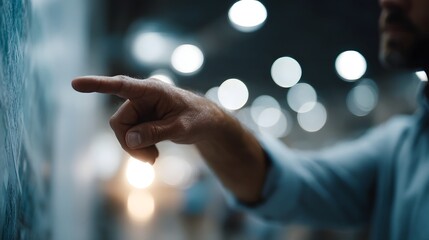 Poster - Architect pointing at commercial project layout board with lighting
