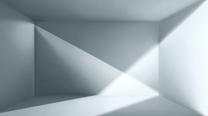Fototapete - Light beams crossing in the corner of a minimal white room create an intriguing abstract geometric pattern on the walls and floor, enhancing the clean, modern aesthetic of the space