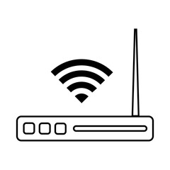 Poster - Wi Fi router. Wireless signal symbol. Network device Vector. Outline modem icon.