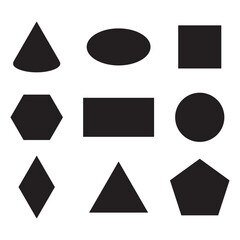 Poster - Geometric shapes set. Black solid forms. Basic figure collection. Vector education illustration.
