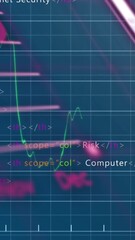 Poster - Financial data and coding elements animation over fluctuating stock market graph
