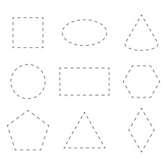 Poster - Dashed line shapes. Geometric outline forms. Basic figure pattern. Vector education illustration.