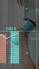 Aufkleber - Analyzing financial graphs and animation, businesswoman working in modern office