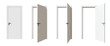 © schab - Set of white doors in various stages of opening, isolated on transparent background. 3D render.