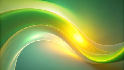 Poster - Abstract green and yellow wave design with glowing light effect and blurred background elements