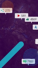 Poster - Icons and notifications overlaying colorful animation on dark abstract background
