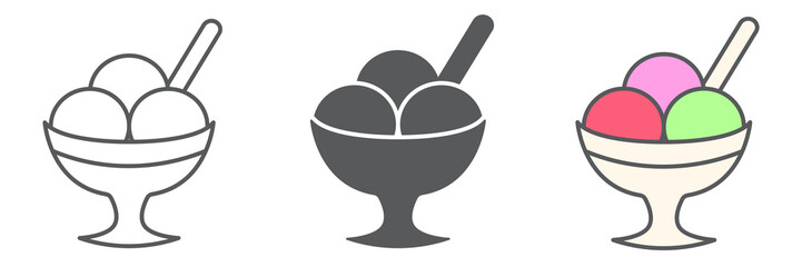 Aufkleber - Ice cream in bowl icon collection, dessert and cold, sorbet sign vector set graphics, editable stroke linear icon, eps 10