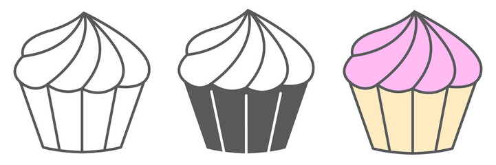 Poster - Cupcake icon collection, dessert and cake, muffin sign vector set graphics, editable stroke linear icon, eps 10