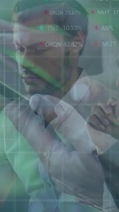 Poster - Business professionals analyzing financial data with stock market animation overlay