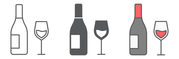 Poster - Wine icon collection, thanksgiving and beverage, glass of wine sign vector set graphics, editable stroke linear icon, eps 10