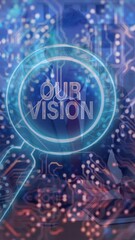 Poster - Magnifying glass over circuit board with animation in business meeting setting