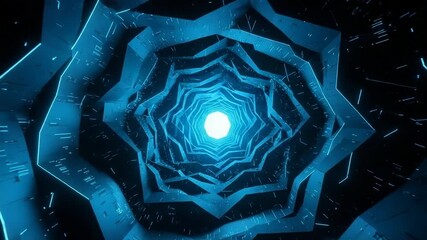 Poster - A futuristic tunnel with glowing blue neon lights creates an abstract background