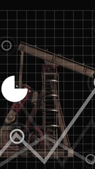 Poster - Animation of oil pumpjack with data charts in black background for school use