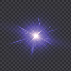 Wall Mural - bright purple light source with rays and halo. glowing blue beam in the form of a flash with lens ef