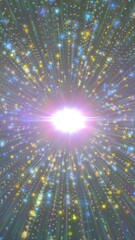Poster - Animation of bright light burst with colorful particles radiating dynamically