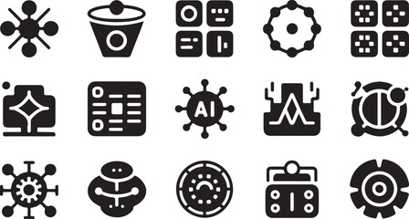 Poster - Collection of abstract scientific and technological icons science technology