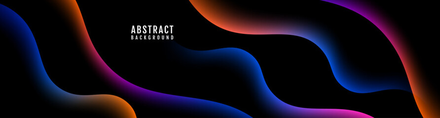 Poster - Colorful lines abstract background overlap layer on dark space with glowing waves effect decoration. Modern graphic design element lights style concept for web, art, flyer, card, or brochure cover