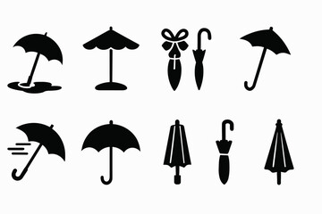 Poster - Umbrella silhouette icon set. weather, protection icons outline collection