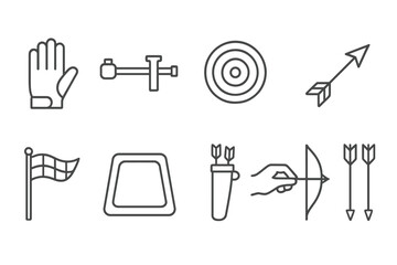 Poster - Archery sports line icon set. equipment, target, bow, arrow collection
