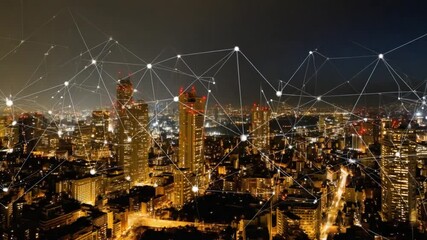 Poster - Night Cityscape:Illuminated Metropolis and Digital Network