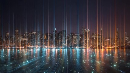 Poster - Night Cityscape: Digital Streams and Urban Lights