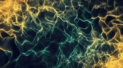 Poster - Abstract Flowing Lines with Yellow and Green Hues on Dark Background